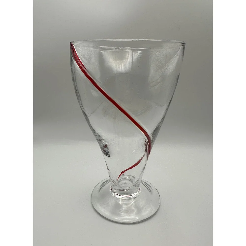 Pier 1 Hand Blown Art Glass Red Swirline Twisted Vase Clear Red Asymmetrical
